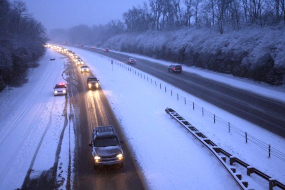 Image: snow backs up traffic