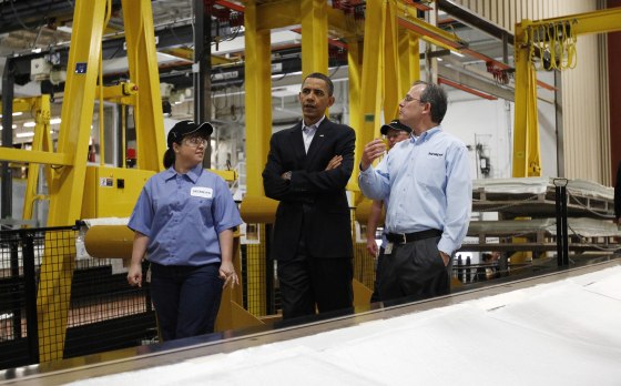 Image: U.S. President Barack Obama speaks to workers at the Siemens Wind Turbine Blade Manufacturing Plant in Fort Madison, Iowa