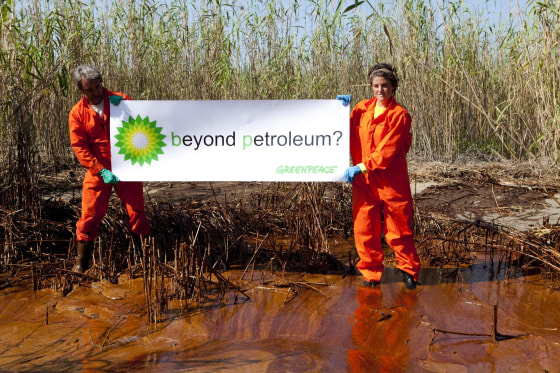 Image: Greenpeace activists mock BP on the shore of South Pass, La.