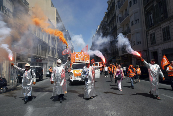 Image: Steel workers take part in a demonstration, in Marseille