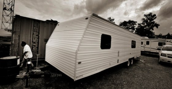 Image: A FEMA trailer at Bud's Boat Rentals in Belle Chasse, La., with a non-FEMA trailer behind it.
