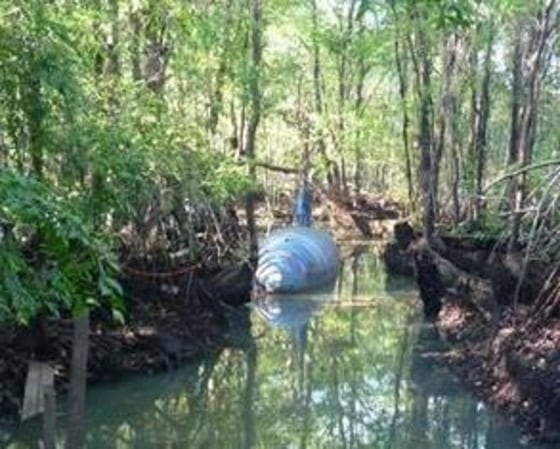 Image: A diesel electric-powered submarine that was built in a remote jungle and found close to the Ecuador-Colombia border