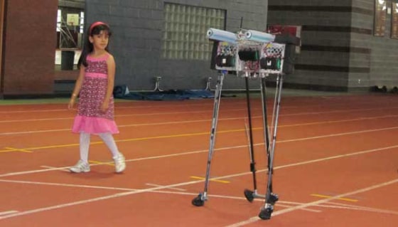 Cornell's Ranger robot navigated 108.5 times around the Barton Hall indoor track, about 212 meters per lap, and made about 70,000 steps before it had to stop and recharge. 