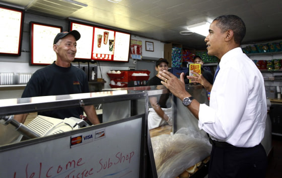 Image: Obama visits a sub sandwich shop in Edison, New Jersey