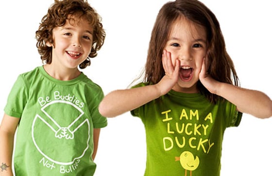 VeriMeri makes positive T-shirts for kids — sentiments include "Peace, Dude," "I'm a lucky ducky" and "Imagine."
