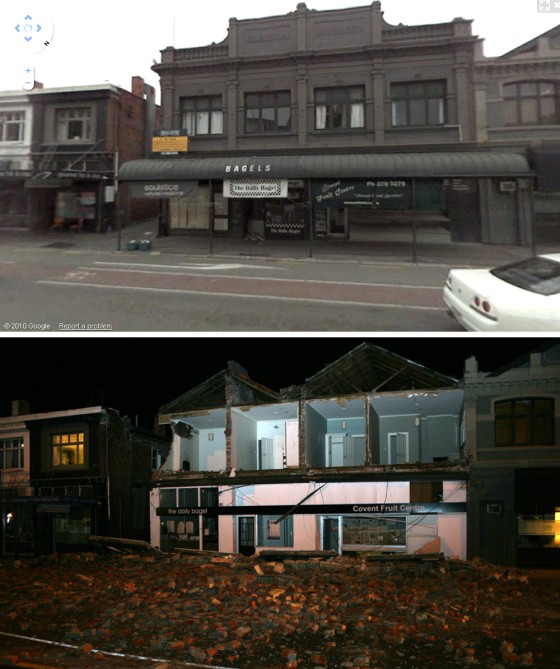 Image: Before and After; Earthquake damage on Victoria St. in Christchurch New Zealand