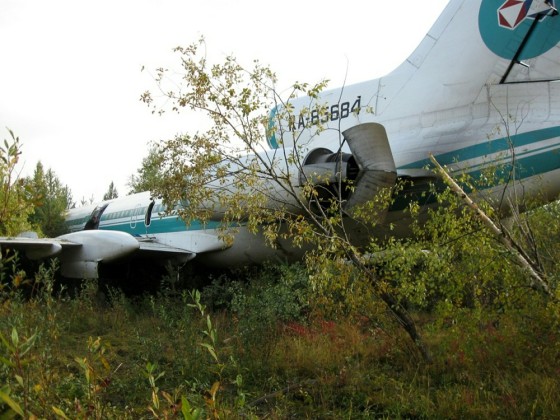 Image: A Russian passenger Tupolev (TU-154) stands in a forest near a neglected airport outside the village of Izhma