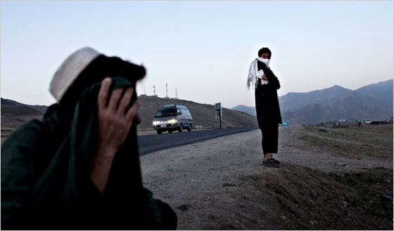 Declining security means that in many districts, aid workers and unarmed government employees can no longer travel safely. The road leading beyond this point in Wardak Province is unsafe.