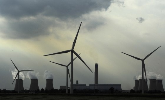 Image: The first phase of a new wind farm is seen next to Drax power station in Drax