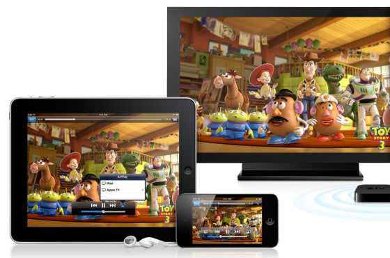 Image: iPhone and iPad streaming to Apple TV (connected to HDTV set)