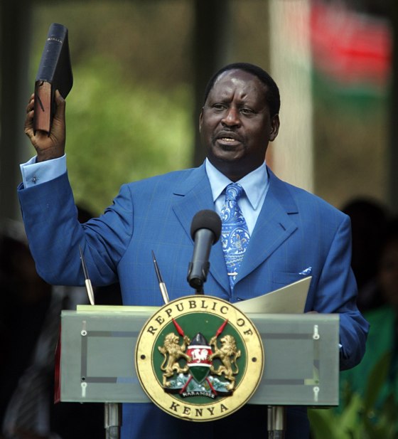 Image: Kenyan Prime Minister Raila Odinga takes the oath on April 17, 2008