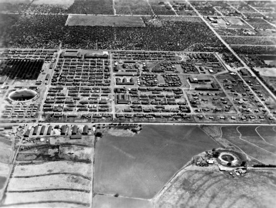 Image: An aerial view Crystal City Family Alien Internment Camp in Crystal City, Texas.
