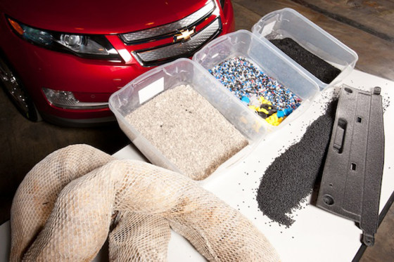 Image: General Motors converts oil-soaked, plastic absorbent booms floating in the Gulf of Mexico into parts for the Chevrolet Volt