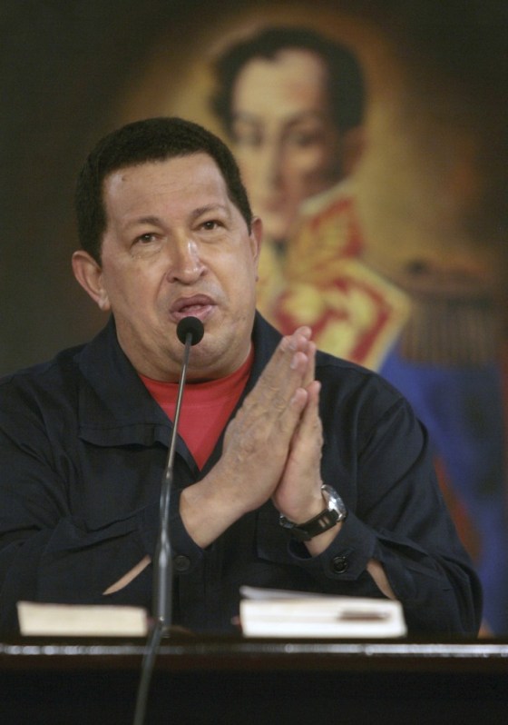Image: Venezuela's President Chavez speaks during a news conference at Miraflores Palace in Caracas