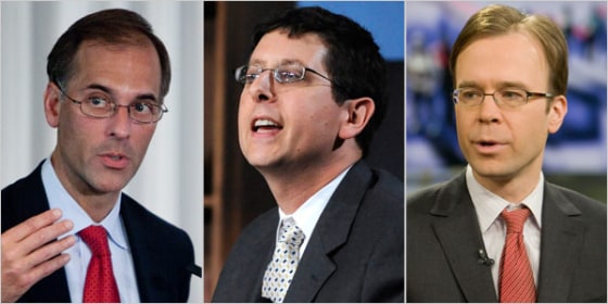 Among economists predicting a brighter 2011 are Mark Zandi, left, of Moody’s Economy.com; Phillip L. Swagel, center, a former Treasury economist; and Jan Hatzius of Goldman Sachs.