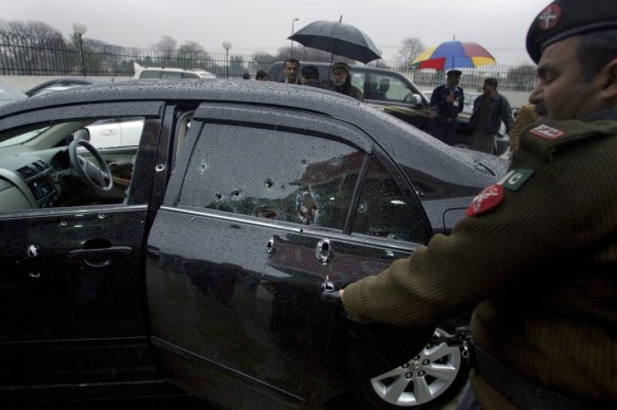 Image: Damaged car of slain Pakistani government minister for religious minorities
