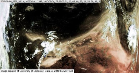 Fires in Russia last summer created this vast plume of smoke, shown in a satellite photo on Aug. 4.