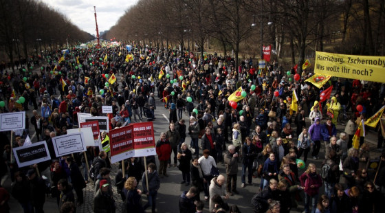 Image: An anti-nuclear demonstrator takes part during protest action in Berlin