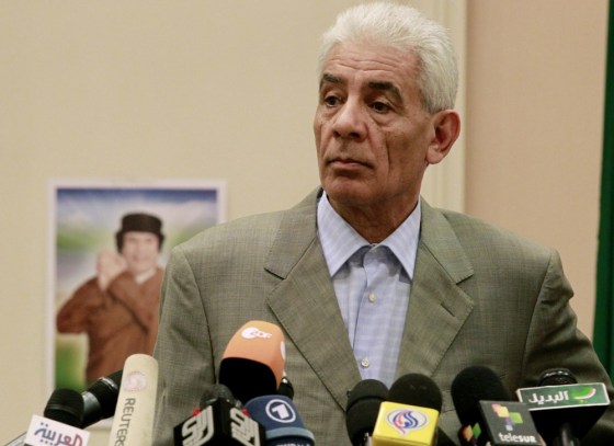 Image: File photo off Libya's Foreign Minister Moussa Koussa holding a news conference in Tripoli
