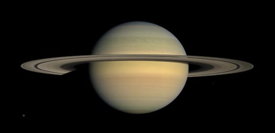 An image of Saturn, a mosaic of 30 photos, taken by NASA's Cassini spacecraft on Dec. 30, 2008.