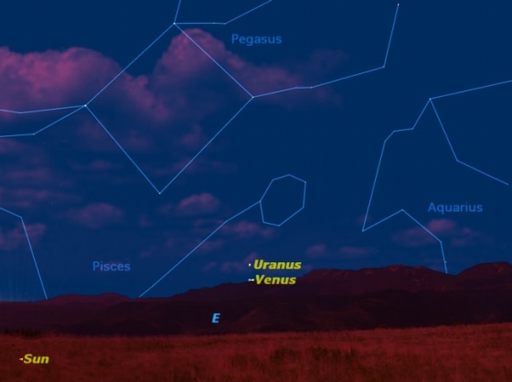 The planets Uranus and Venus will be in close conjunction on Saturday morning.