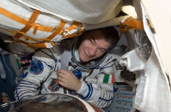 European Space Agency astronaut Paolo Nespoli, Expedition 27 flight engineer, is pictured in the Soyuz TMA-20 spacecraft currently docked to the Rassvet Mini-Research Module 1 (MRM1) of the International Space Station.