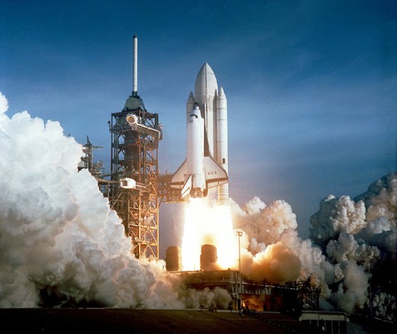 Columbia lifts off on the first space shuttle mission ever, STS-1, on April 12, 1981.