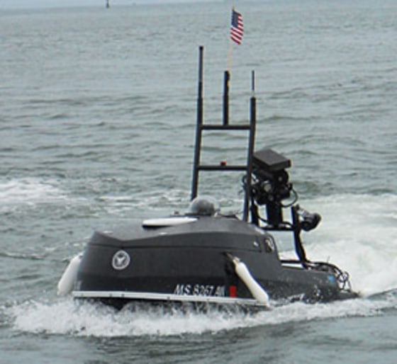 To build Blackfish, engineers sawed off the top half of an existing jet ski and added sensor packages for underwater sonar, surface radar and a video camera.