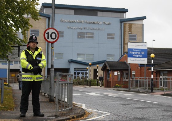 Image: A police officer at Stepping Hill hospital