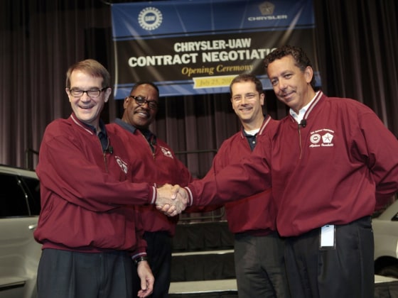 Image: King, Garberding, Holiefield and Al lacobelli attend opening ceremonies of the Chrysler UAW Contract Negotiations in Auburn Hills