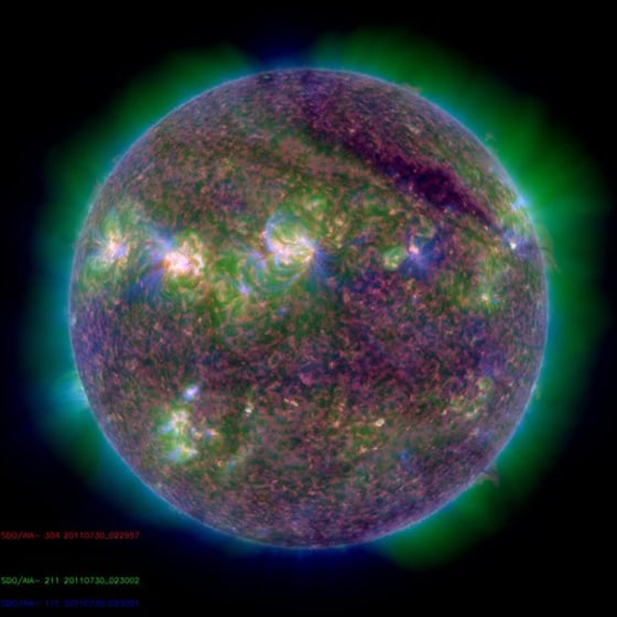 A powerful M9-class solar flare erupted from the sun at 10:09 p.m. EDT on Friday, July 29.