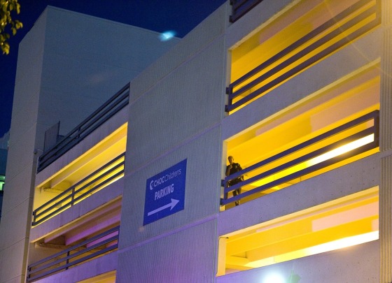 Image: A law enforcement officer surveys the parking structure at Children's Hospital of Orange County in Orange, Calif.