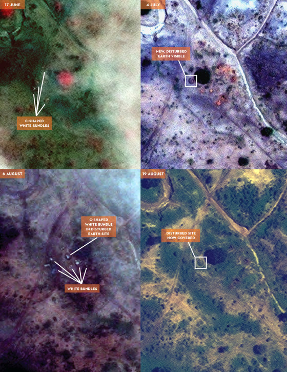 Image: Objects consistent with human remains buried at apparent mass grave in El Shaeer, South Kordofan, Sudan.