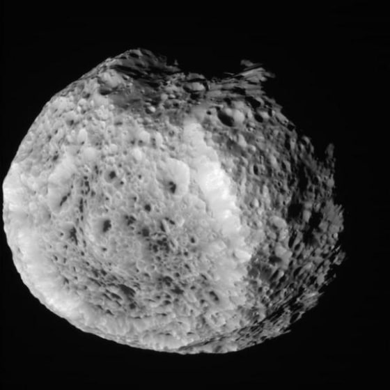 NASA's Cassini spacecraft obtained this unprocessed image of Saturn's moon Hyperion during a close flyby on Aug. 25.