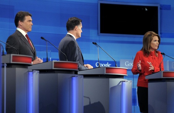 Image: Rick Perry, Michele Bachmann, Mitt Romney