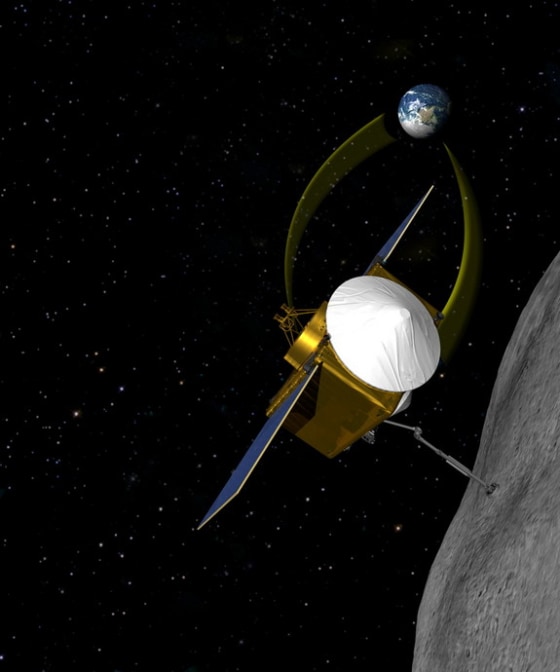 A conceptual image of Osiris-Rex, which will try to bring back a sample of asteroid 1999 RQ 36.