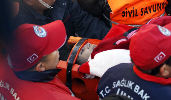 Image: Gul Karacoban, and earthquake survivor,  is carried out in Ercis