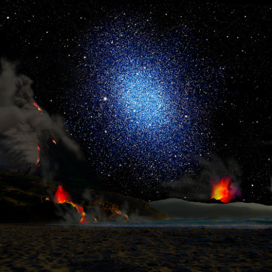 This artist's conception shows a dwarf galaxy seen from the surface of a hypothetical exoplanet. A new study finds that the dark matter in dwarf galaxies is distributed smoothly rather than being clumped at their centers. This contradicts simulations using the standard cosmological model known as lambda-CDM.