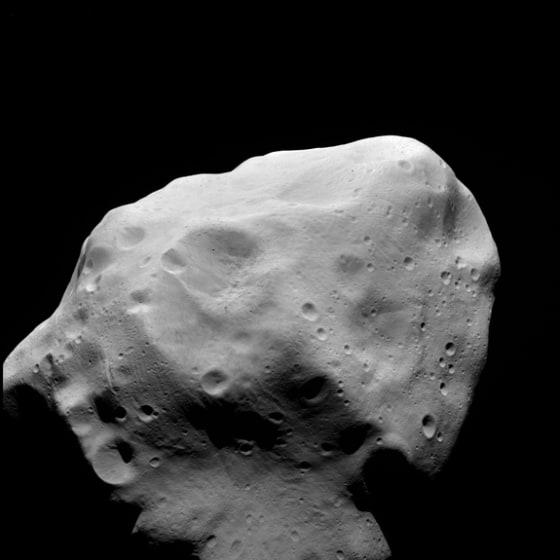 An OSIRIS clear filter image taken during the flyby of the Rosetta spacecraft at asteroid Lutetia on July 10, 2010.