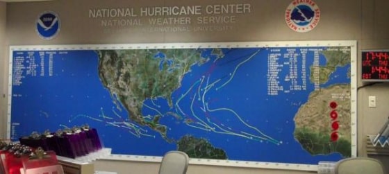 The big board inside the National Hurricane Center keeps tabs on the year's storms.