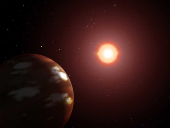 This artist's rendition depicts a Neptune-sized planet in orbit around Gliese 436. Most likely tidally locked, the planet turns only one face toward its sun.