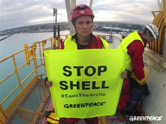 Image: Greenpeace handout photo of Lucy Lawless