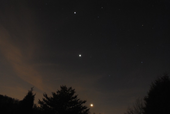 Astrophotographer John Green caught the moon, Venus and Jupiter over Mooresville, NC, Feb. 23.