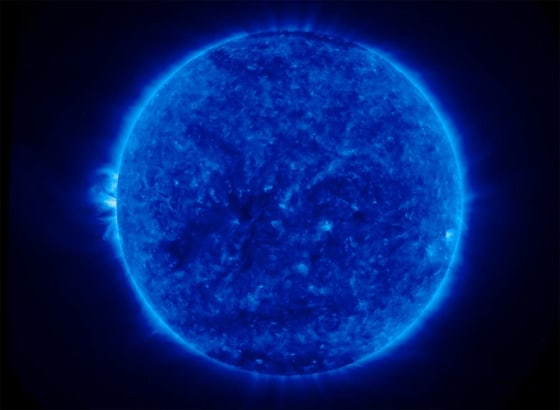 Long ago, before complex life emerged on the planet, the sun was about 70 percent dimmer than it is today, so much so that Earth's surface should have been frozen. Scientists are still puzzled over why it wasn't. (Shown here, a 2-D image of the sun from STEREO's SECCHI/Extreme Ultraviolet Imaging Telescope taken March 17-27, 2007.)