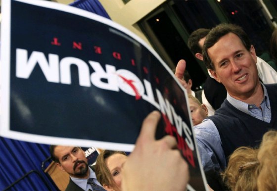 Republican presidential candidate and former Pennsylvania Senator Rick Santorum greets supporters at a campaign rally in Cuyahoga Falls, Ohio, March 5.
