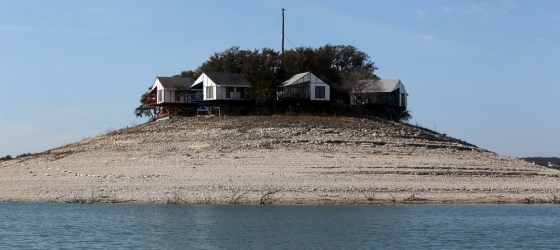 Image: The banks of Tiki Island in the middle of Medina Lake, Texas, are exposed due to receding water levels there.