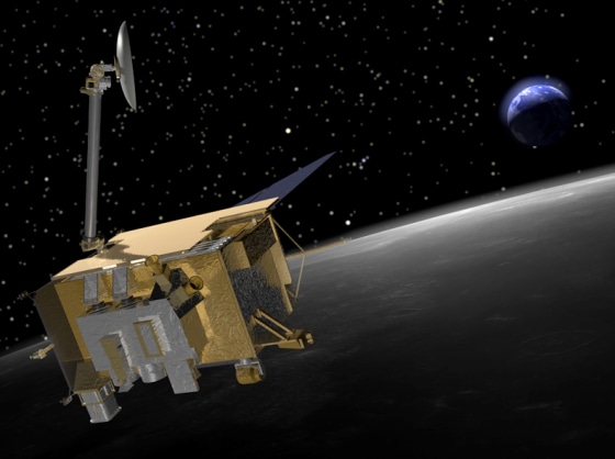An artist's illustration of the Lunar Reconnaissance Orbiter's CRaTER instrument, center-mounted at the bottom of the spacecraft.