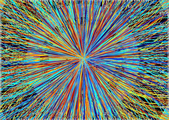 Scientists think they are getting closer to finding the Higgs boson particle, as they speed particles around the Large Hadron Collider at near light-speed. Here, the lines represent possible paths of particles produced by collisions in the detector, as part of the ALICE experiment.