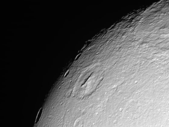 This raw image from NASA's Cassini spacecraft was taken on Wednesday. The camera was pointing toward Saturn's moon Dione at about 49,087 miles (78,998 kilometers) away.