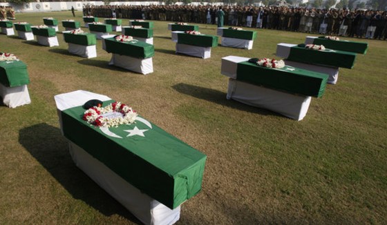 A funeral service is held in November in Peshawar, Pakistan, for soldiers killed in a NATO airstrike.